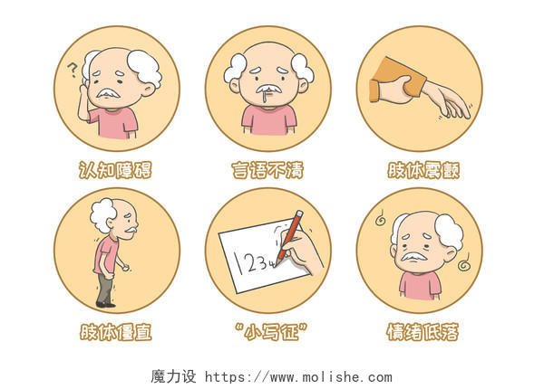 卡通漫画帕金森症状插画素材世界帕金森病日老人疾病医疗科普